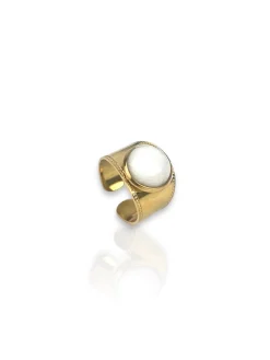 Anillo big white dorado
