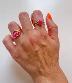 Anillo corazón rosa dorado