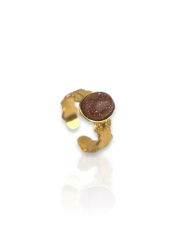 Anillo óvalo marrón purpurina