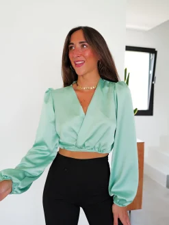 Blusa cruzada satin menta