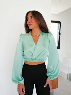 Blusa cruzada satin menta