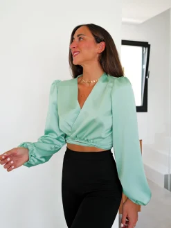 Blusa cruzada satin menta