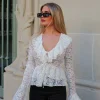 Blusa volantes encaje blanco