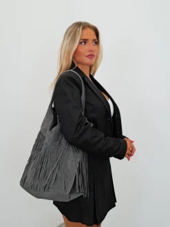 Bolso ante flecos gris