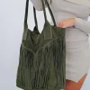 Bolso ante flecos verde