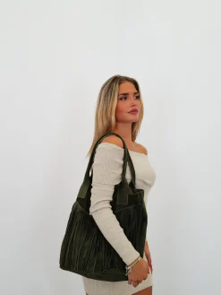 Bolso ante flecos verde