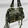 Bolso hebillas piel brillos caqui