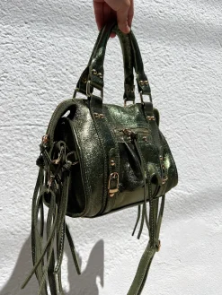 Bolso hebillas piel brillos caqui