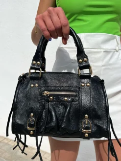 Bolso hebillas piel brillos negro