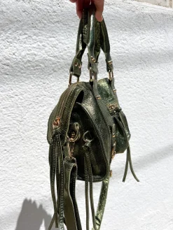 Bolso hebillas piel brillos caqui