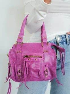 Bolso hebillas piel mate rosa