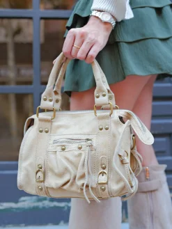 Bolso hebillas piel mate crema
