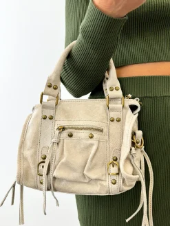 Bolso hebillas piel mate crema