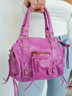 Bolso hebillas piel mate rosa