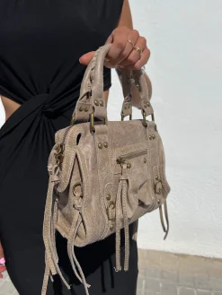 Bolso hebillas piel mate beige
