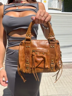 Bolso hebillas piel mate camel