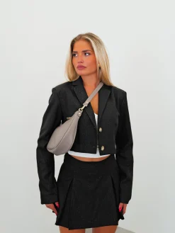 Bolso media luna piel gris