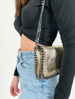 Bolso midi piel dorado
