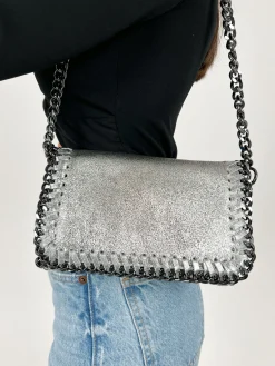 Bolso midi piel plateado