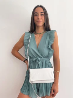 Bolso piel cadenas blanco