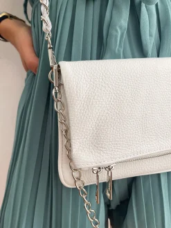Bolso piel cadenas blanco