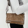Bolso piel cadenas brillo marron
