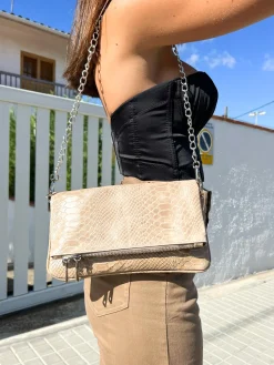 Bolso piel cadenas coco beige