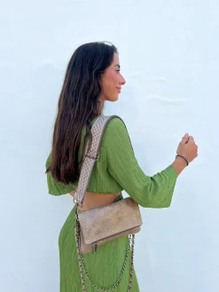 Bolso piel cadenas coco marrón