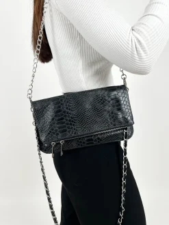 Bolso piel cadenas coco negro