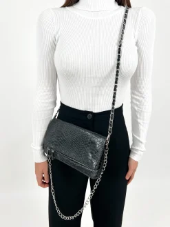 Bolso piel cadenas coco negro