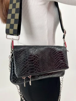 Bolso piel cadenas coco negro