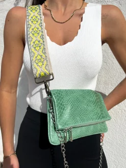 Bolso piel cadenas coco verde