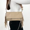 Bolso piel cadenas flecos cafe