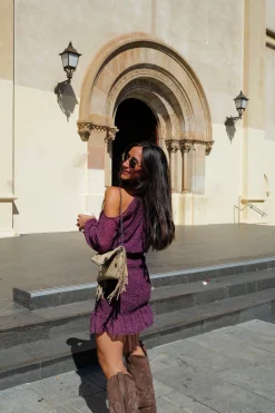 Bolso piel cadenas flecos crema