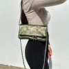 Bolso piel cadenas metalizado caqui