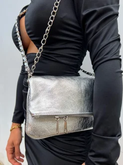 Bolso piel cadenas plata