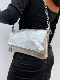 Bolso piel cadenas plata