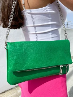 Bolso piel cadenas verde