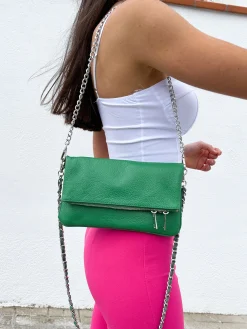 Bolso piel cadenas verde