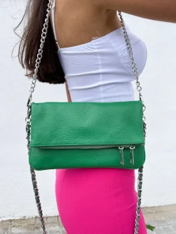 Bolso piel cadenas verde