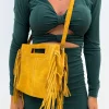 Bolso piel flecos amarillo