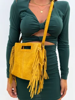 Bolso piel flecos amarillo