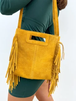 Bolso piel flecos amarillo
