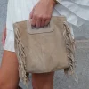 Bolso piel flecos beige