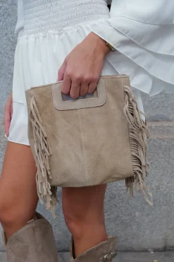 Bolso piel flecos beige