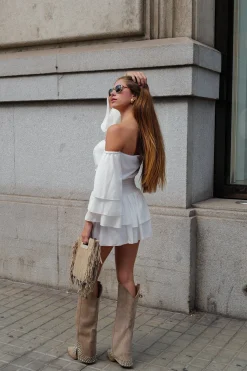 Bolso piel flecos beige