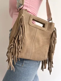 Bolso piel flecos beige