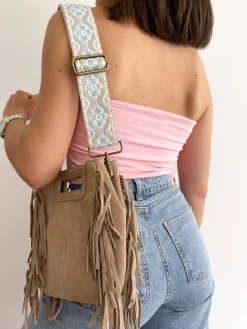 Bolso piel flecos beige