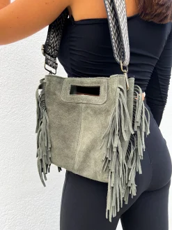 Bolso piel flecos botella