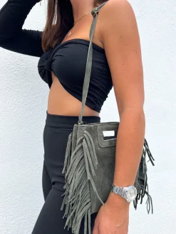 Bolso piel flecos botella